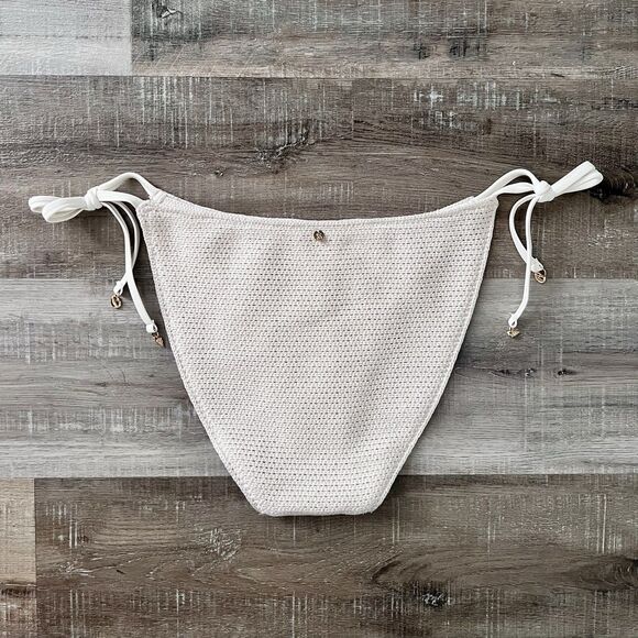 Victorias Secret Nwt Natural Cream Crochet Side Tie String Bikini Bottom XLarge - Picture 3 of 9